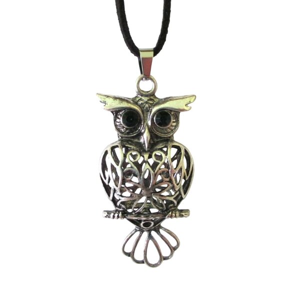 New Owl Pendant Necklace 18" to 20" Black Suede Cord Owl Bird Jewelry Gift - Picture 1 of 6